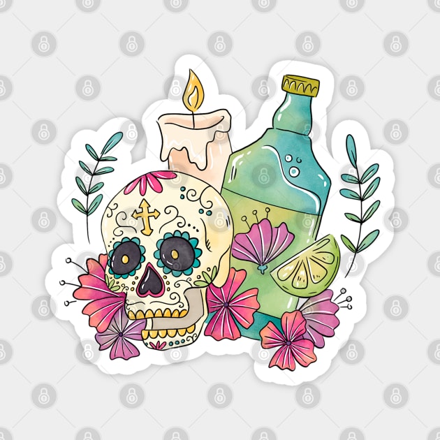 Watercolor Dia de los Muertos Skull Magnet by HolidayBug