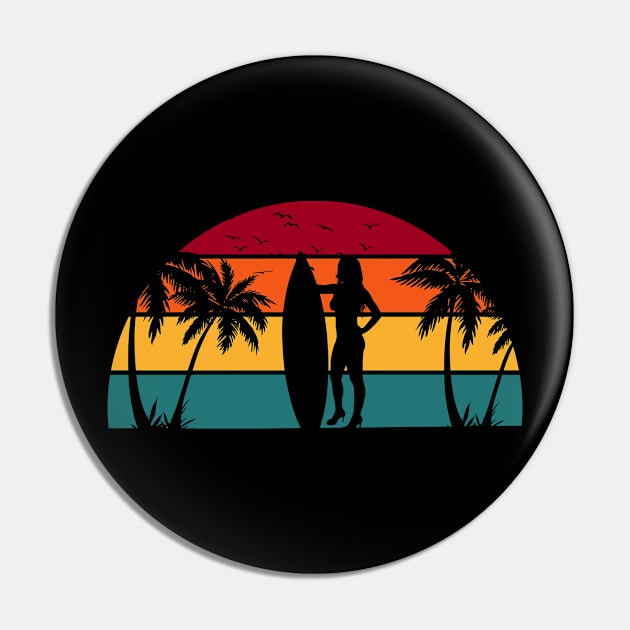 Surfer Girl Surfing Wave Beach Pin by kimmygoderteart