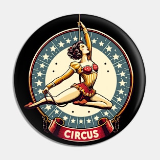 Circus girl give show on flying trapeze Pin