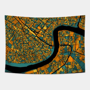 New Orleans Map Pattern in Orange & Teal Tapestry