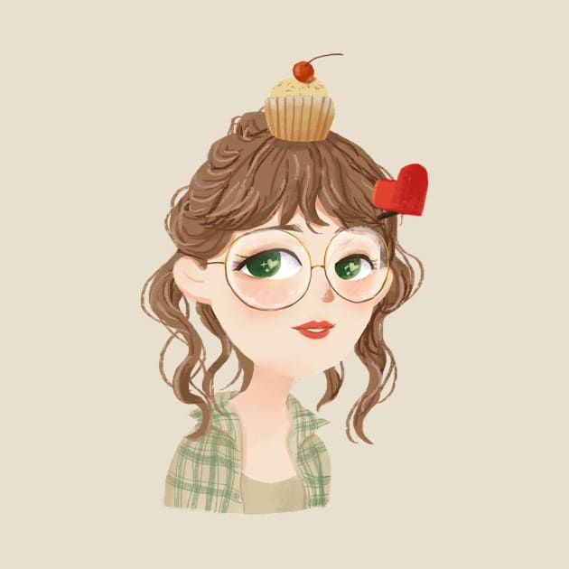 Girl with red heart and cake on head by xiaolindrawing