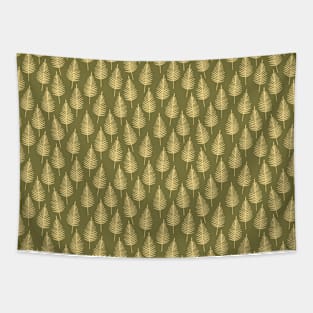 Gold colored Tropical Leaves Pattern Tapestry