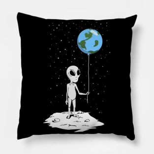 Alien with Earth Balloon T-Shirt Pillow