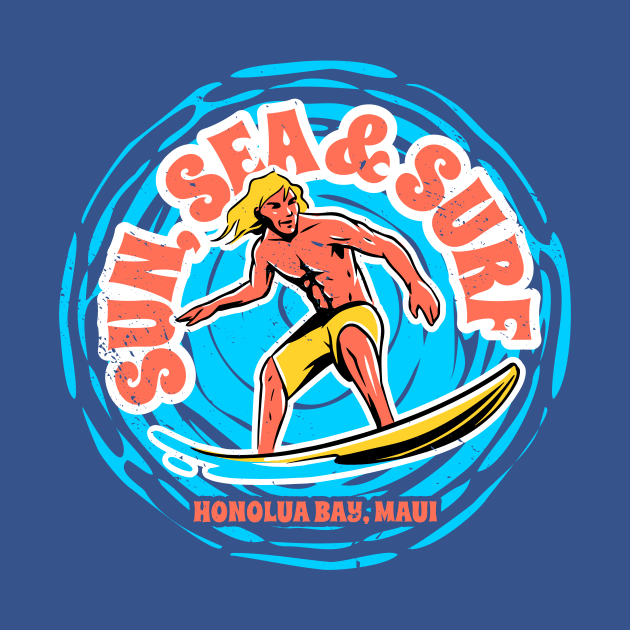 Vintage Sun, Sea & Surf Honolua Bay Maui, Hawaii // Retro Surfing // Surfer Catching Waves by Now Boarding