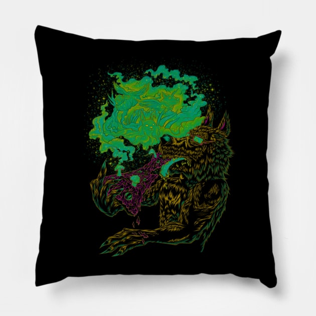 Trippy Wolf V2 Pillow by bobygates