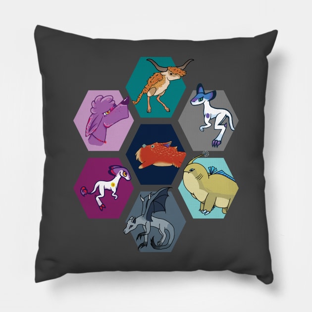 Creatures - El Pufo, Gulp, Tuem, Tuto, Hyland Jerboa, Hypnotic, Ying :: Imaginary Creatures Pillow by Platinumfrog