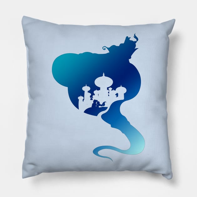 Aladdin Silhouette Blue Pillow by Nykos