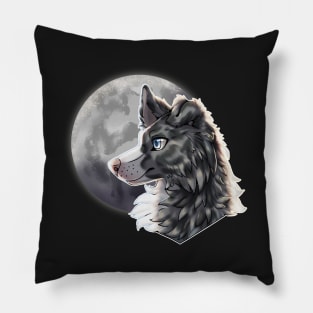 Blue Slate Merle Border Collie with Night Sky Full Moon Pillow