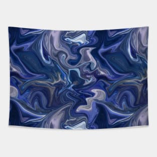 Deep Blue Silk Marble - Digital Liquid Paint Tapestry