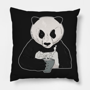 Grumpy Panda Bear with Coffee Morning Grouch Pillow