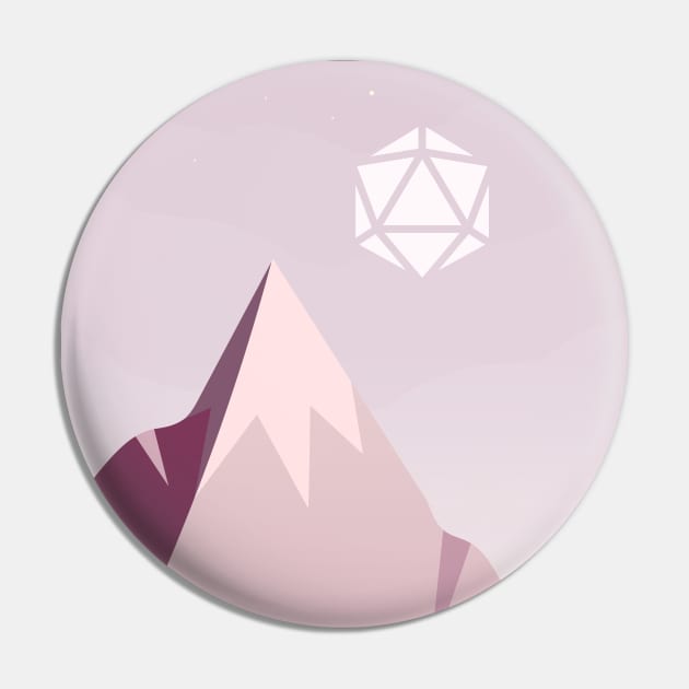 Minimalist Rocky Mountain Polyhedral D20 Dice Sun RPG Landscape Pin by pixeptional