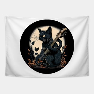 Cat Playing Guitar Vintage - Black Cat Guitar Tapestry