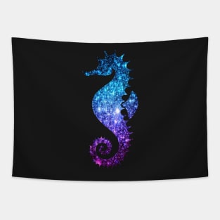 Teal and Purple Ombre Faux Glitter Seahorse Tapestry