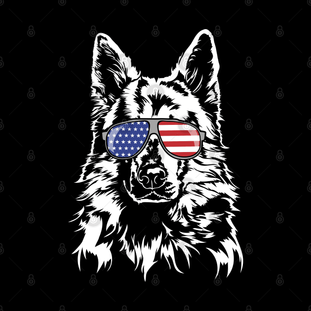 White Swiss Shepherd Dog American Flag sunglasses patriotic dog by wilsigns