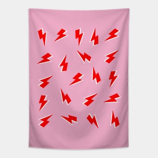 Red Lightning Thunder Bolt on Pink Tapestry