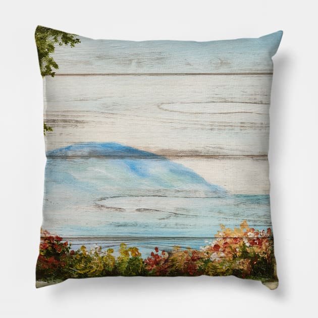 Tavern seaside wood poster Pillow by GreekTavern