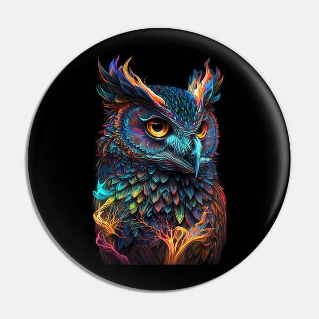 Psychedelic Owl 2 Pin by Bear Face Studios