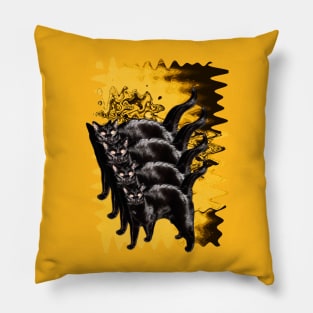 Psychedelic Black Cat Funny Yellow Melty colorful background surreal collage Pillow