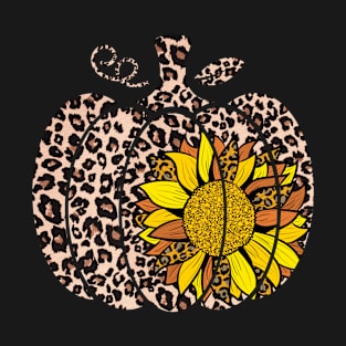 leopard sunflower pumpkin t-shirt- leopard sunflower t-shirt - pumpkin leopard t-shirt - Leopard Print Pumpkin - Leopard Print Pumpkin- Halloween  t-shirt T-Shirt