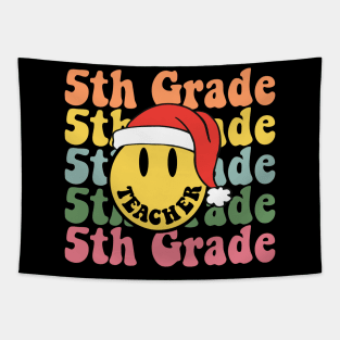 Retro Christmas Teacher 5th Grade Santa Hat Back To School Tapestry