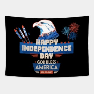 USA Bald Eagle 4th Of July Patriotic American Flag, fireworks, happy independence day God Bless America Tapestry