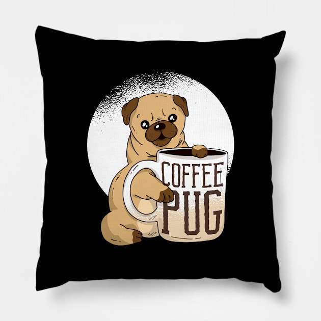 Cute Coffee Pug Shirt, Coffee And Dog Lover Gift, Pug Mama Pillow by Blue Zebra