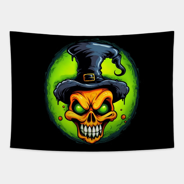 SpookTober Halloween Skull-Pumpkin Tapestry by Juka