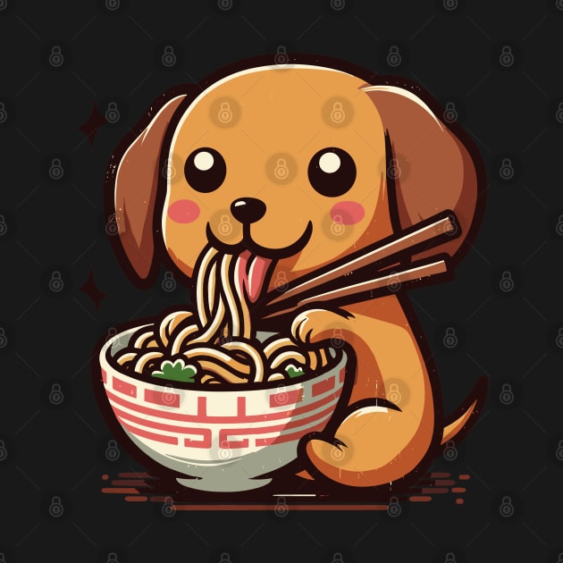 Cute english cream dachshund eating ramen by TomFrontierArt