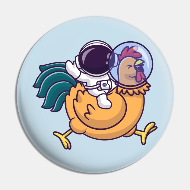 Cute Astronaut Riding Astronaut Chicken And Waving Hand Cartoon Pin by Catalyst Labs