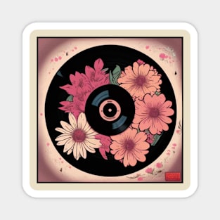 Vintage Floral Country Chic Pink Vinyl Record Magnet