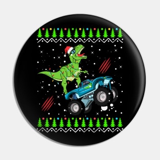 T Rex Monster Trucks Boys and Girls Santa Saurus Christmas Kids Boys Men Ugly Sweater Pin