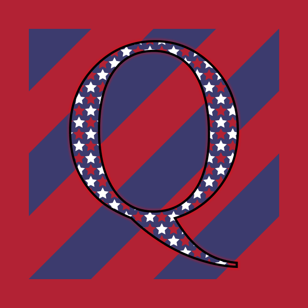 Old Glory Letter Q Star-Filled Black Outline on Red and Blue Stripes by ArtticArlo