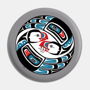 PNW tribal Courting Puffins Pin