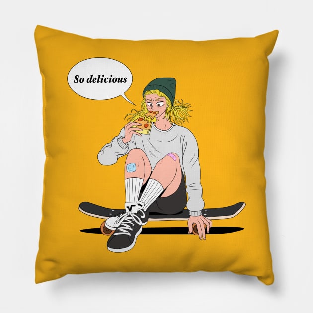 pizza girl Pillow by Mincho illust