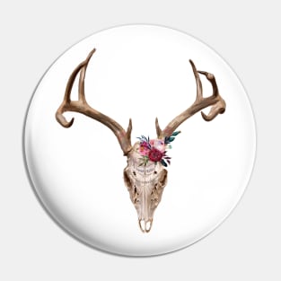 Deer skull with flowers Pin