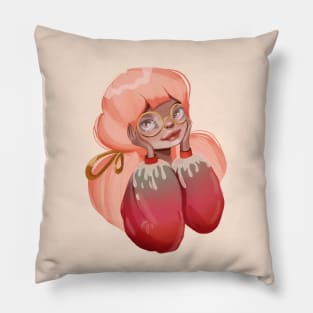 The girl in pink. Portrait of a cute girl. girl with pink hair. Girlish design. Design for girls Pillow