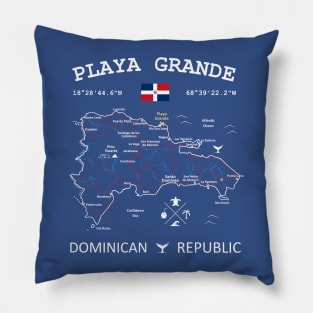 Playa Grande Dominican Republic Flag Travel Map Coordinates GPS Pillow