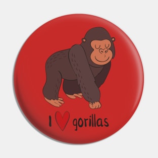 I Love Gorillas Awesome Cute Gorilla Love Heart Design Pin