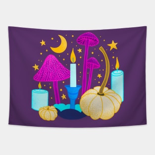 Magical Mushrooms Pumpkins and Candles Tapestry