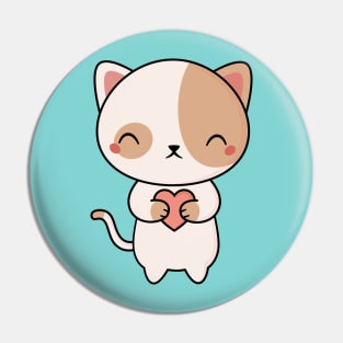 Kawaii Cute Kitten Cat With Heart Pin