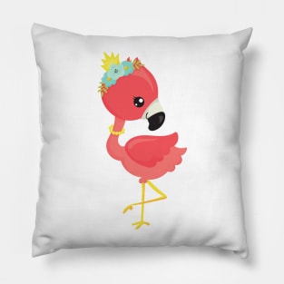 Princess Flamingo, Flowers, Crown, Cute Flamingo Pillow