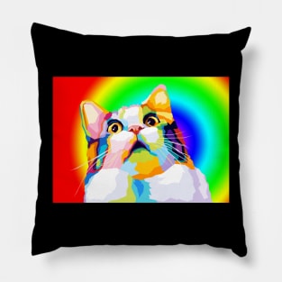 Cute Cat Meme Colorful Art Pillow