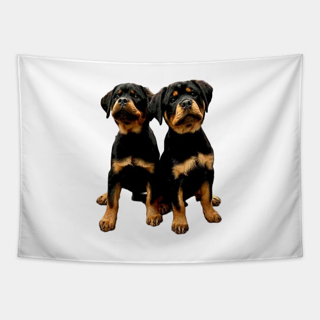 Rottweiler Cute Puppy Dogs Tapestry by ElegantCat