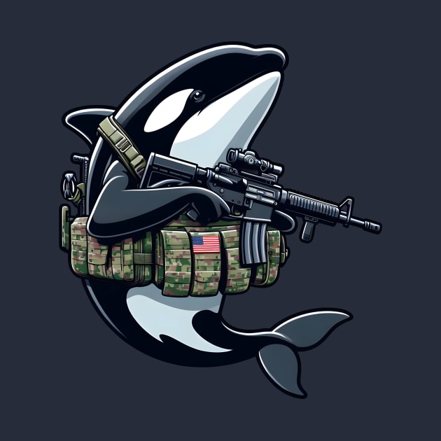 Tactical Orca Majesty Tee: Where Strength Meets Oceanic Elegance by Rawlifegraphic