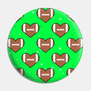 American Football Ball Texture In Heart Shape - Seamless Pattern on Green Background Pin