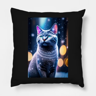 British Shorthair Glows In The Snow Pillow