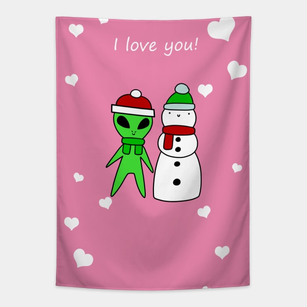 I Love You - Alien and Snowman Tapestry by saradaboru