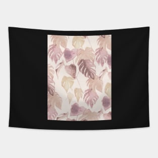 Watercolor botanical monstera and palm leaves in blush pink Tapestry