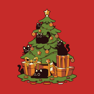 Black Cat Christmas Kittens by Tobe Fonseca T-Shirt