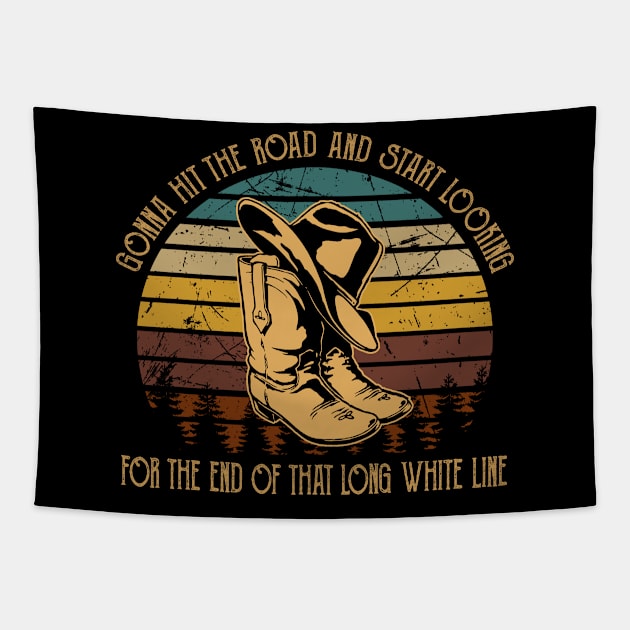 Gonna Hit The Road And Start Looking For The End Of That Long White Line Classic Cowboy Hat Tapestry by Creative feather